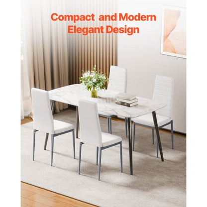 Moderna matsalstolar set om 6, klädda läderfåtöljer för matbord, platsbesparande köksbordsstol med tjocka kuddar och metallben, vit |  EU