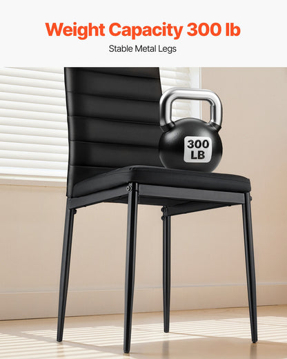 Modern Dining Room Accent Chairs Set of 6, Upholstered Leather Side Chair for Dining Tables, Space-Saving Kitchen Table Chair with Thick Cushions and Metal Legs, Black