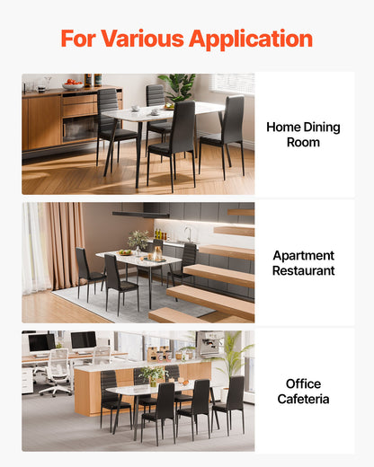 Modern Dining Room Accent Chairs Set of 6, Upholstered Leather Side Chair for Dining Tables, Space-Saving Kitchen Table Chair with Thick Cushions and Metal Legs, Black