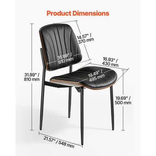 2er Set Esszimmerstühle moderner Leder Küchenstuhl Metallbeine schwarz