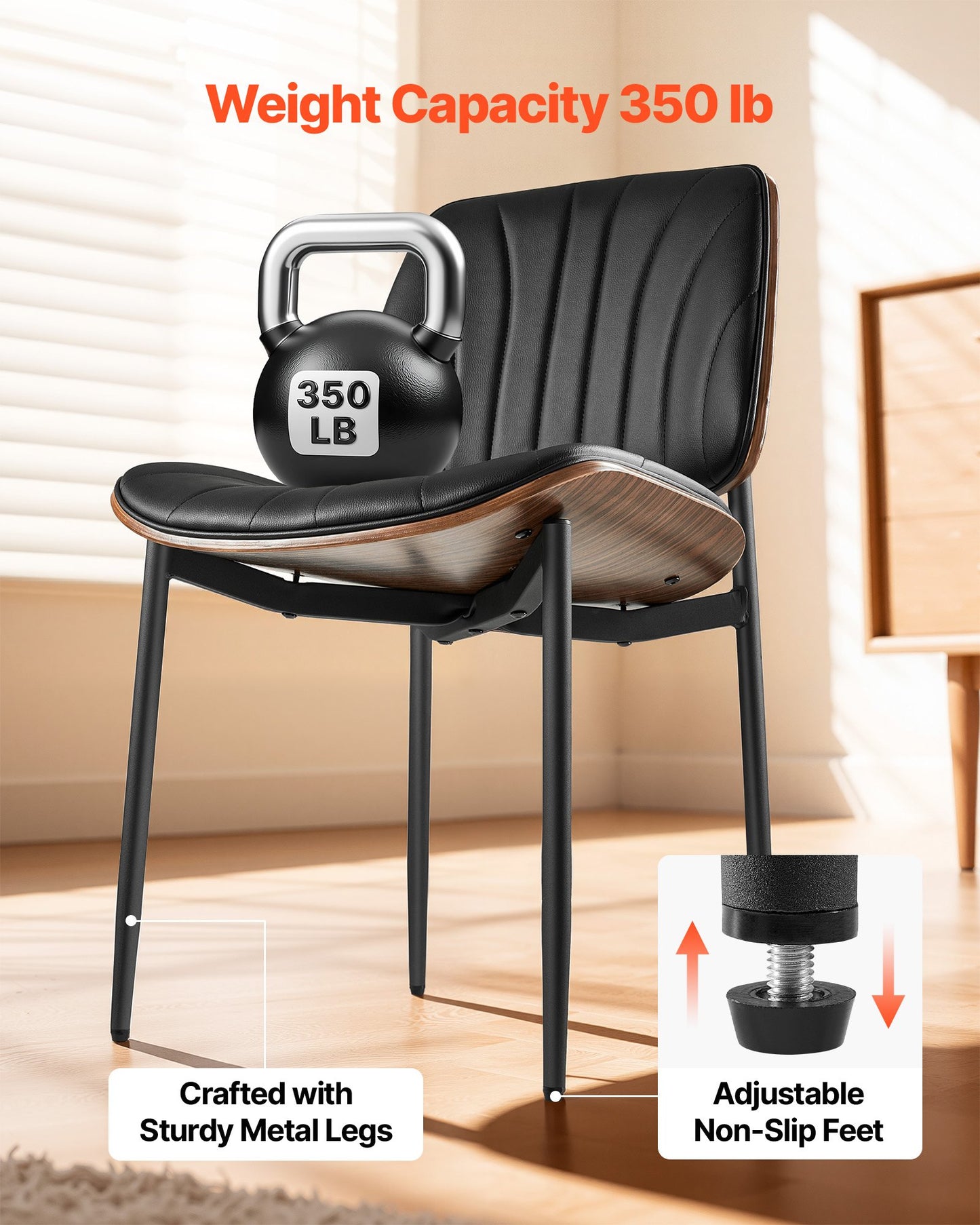Modern Dining Room Accent Chairs Set of 2, Upholstered Leather Side Chair for Dining Tables, Space-Saving Kitchen Table Chair with Thick Cushions and Metal Legs, Black