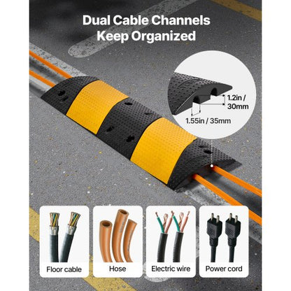 1000 mm gummifarthinder, 2-pack, 2-kanals kraftigt trafikhinder, 9 979 kg/axellastkapacitet, vajerskyddsramp med expansionsskruvar, för asfaltbetong, grusuppfart och väg |  EU