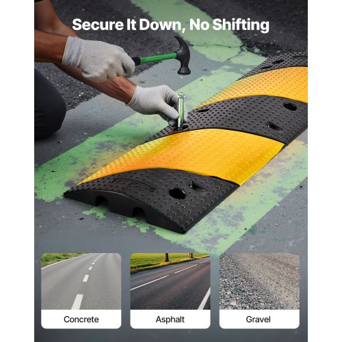 1000 mm gummifarthinder, 2-pack, 2-kanals kraftigt trafikhinder, 9 979 kg/axellastkapacitet, vajerskyddsramp med expansionsskruvar, för asfaltbetong, grusuppfart och väg |  EU