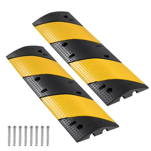 40 in Rubber Speed Bump, 2 Pack, 2 Channel Heavy Duty Traffic Speed Hump, 22000 lbs/Axle Load Capacity, Cable Protector Ramp with Expansion Screws, for Asphalt Concrete Gravel Driveway and Road