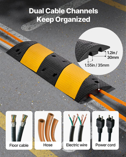 40 in Rubber Speed Bump, 2 Pack, 2 Channel Heavy Duty Traffic Speed Hump, 22000 lbs/Axle Load Capacity, Cable Protector Ramp with Expansion Screws, for Asphalt Concrete Gravel Driveway and Road