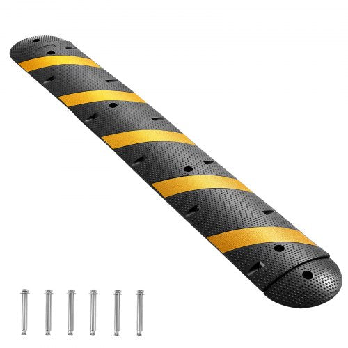 6FT Rubber Speed Bump, 2 Channel, Heavy Duty Traffic Speed Hump, 22000 lbs/axle Load Capacity, 72 in Cable Protector Ramp with Expansion Screws, for Asphalt Concrete Gravel Driveway Road, 1 Pack