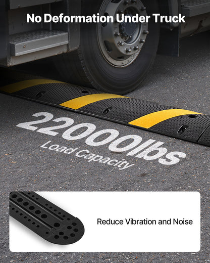 6FT Rubber Speed Bump, 2 Channel, Heavy Duty Traffic Speed Hump, 22000 lbs/axle Load Capacity, 72 in Cable Protector Ramp with Expansion Screws, for Asphalt Concrete Gravel Driveway Road, 1 Pack