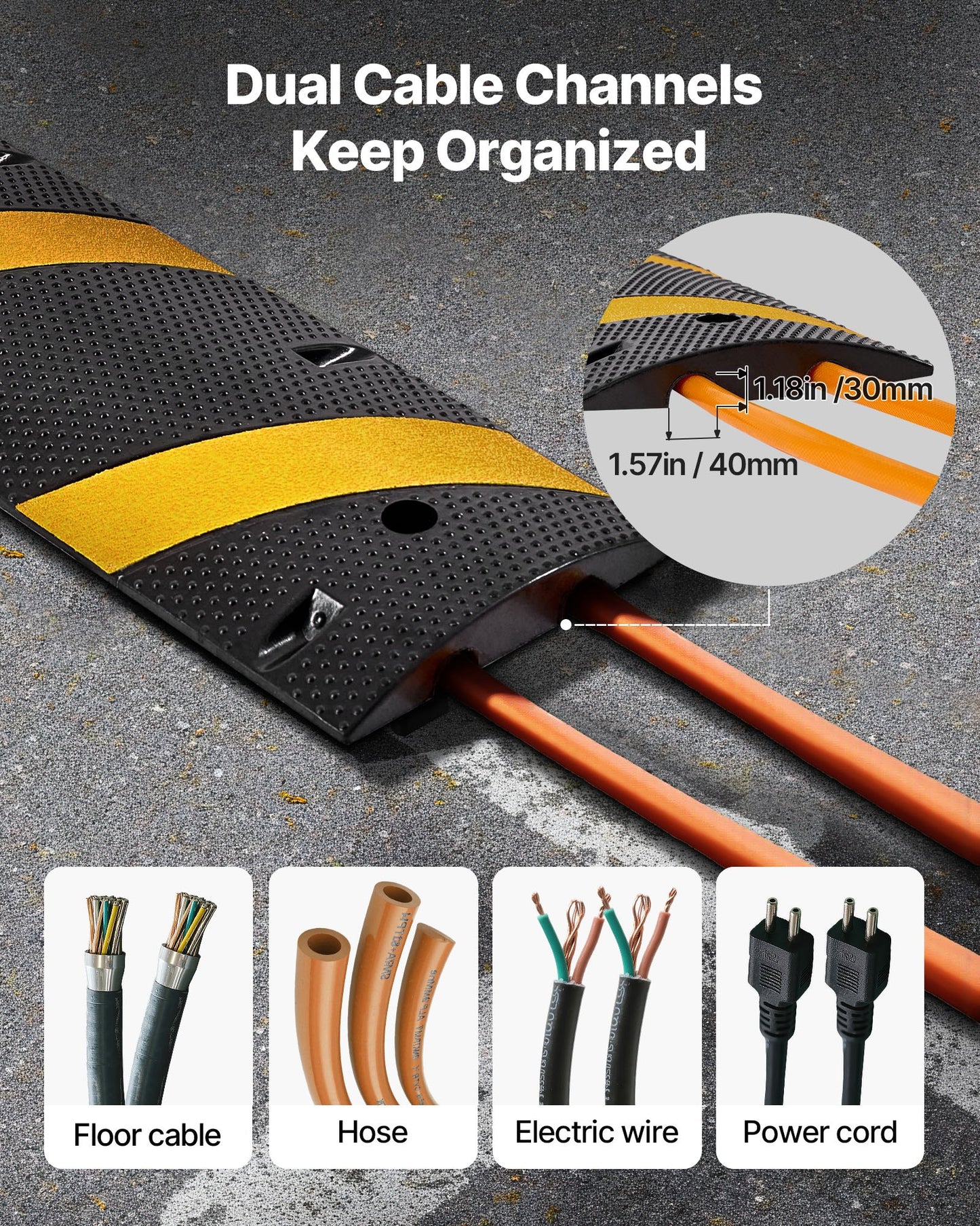 6FT Rubber Speed Bump, 2 Channel, Heavy Duty Traffic Speed Hump, 22000 lbs/axle Load Capacity, 72 in Cable Protector Ramp with Expansion Screws, for Asphalt Concrete Gravel Driveway Road, 1 Pack