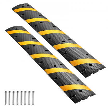 6FT Rubber Speed Bump, 2 Pack, 2 Channel Heavy Duty Traffic Speed Hump, 22000 lbs/Axle Load Capacity, 72 in Cable Protector Ramp with Expansion Screws, for Asphalt Concrete Gravel Driveway Road