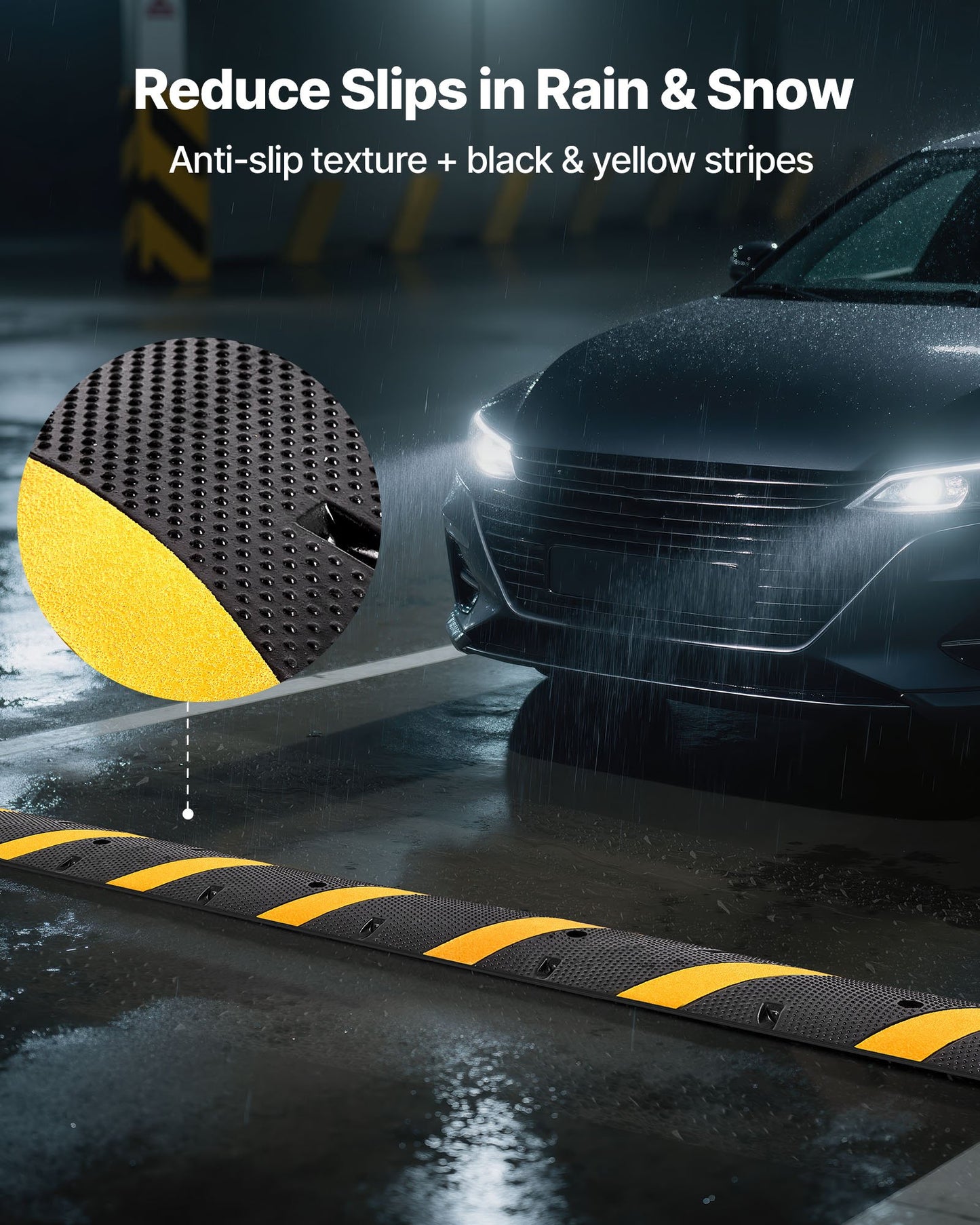 6FT Rubber Speed Bump, 2 Pack, 2 Channel Heavy Duty Traffic Speed Hump, 22000 lbs/Axle Load Capacity, 72 in Cable Protector Ramp with Expansion Screws, for Asphalt Concrete Gravel Driveway Road