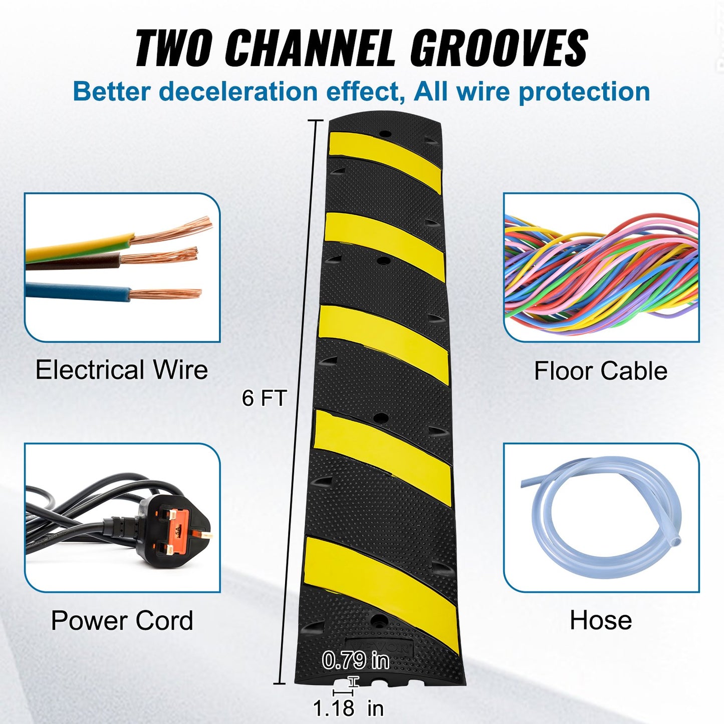 2PCs 6 ft/72'' Rubber Speed Hump, 2 Channel, 22000 lbs Capacity Heavy Duty Traffic Speed Bump, with High Reflective Yellow Strip 8 Expansion Screws and 1 Drill, for Asphalt Concrete Gravel Roads