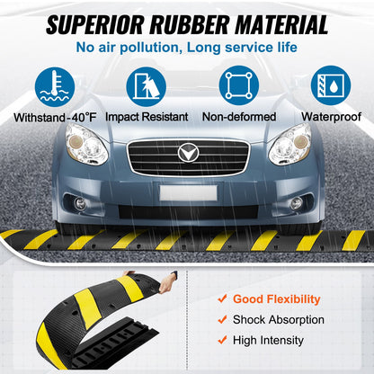 2PCs 6 ft/72'' Rubber Speed Hump, 2 Channel, 22000 lbs Capacity Heavy Duty Traffic Speed Bump, with High Reflective Yellow Strip 8 Expansion Screws and 1 Drill, for Asphalt Concrete Gravel Roads
