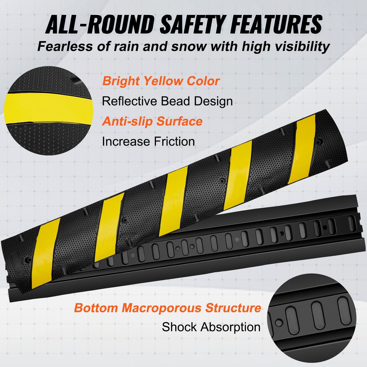 2PCs 6 ft/72'' Rubber Speed Hump, 2 Channel, 22000 lbs Capacity Heavy Duty Traffic Speed Bump, with High Reflective Yellow Strip 8 Expansion Screws and 1 Drill, for Asphalt Concrete Gravel Roads
