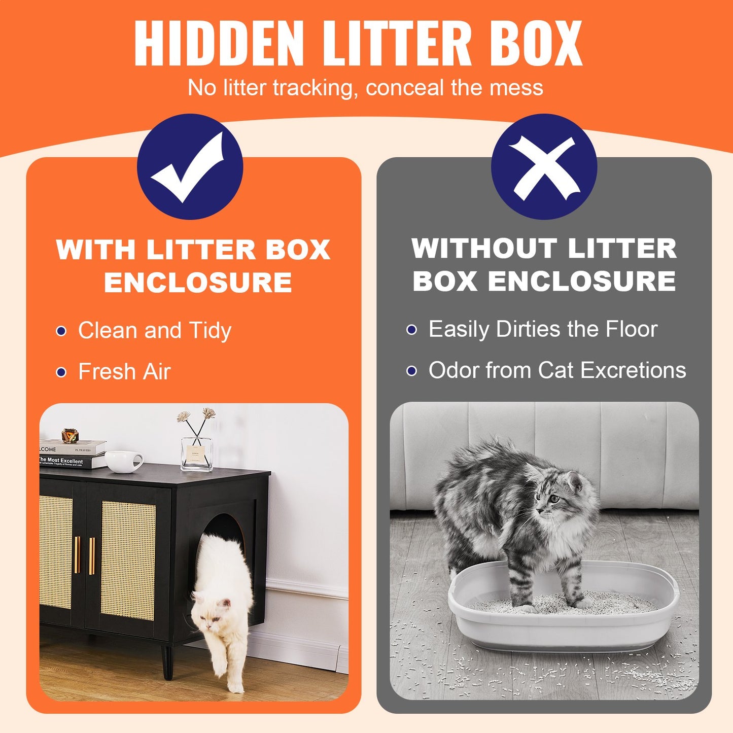 Cat litter box enclosure Wooden cat litter Furniture hidden 2 rooms black