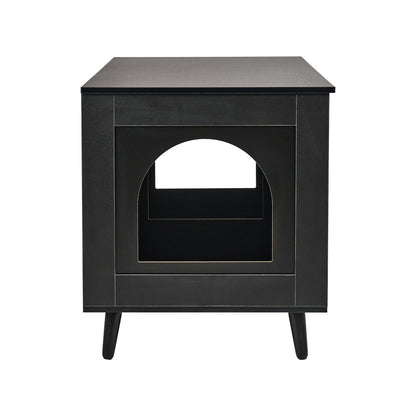 Cat litter box enclosure Wooden cat litter Furniture hidden 2 rooms black