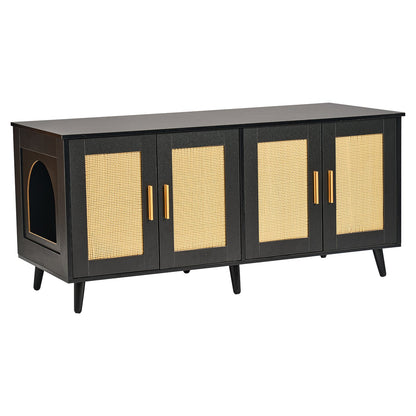 Cat litter box enclosure Wooden cat litter Furniture hidden 2 rooms black