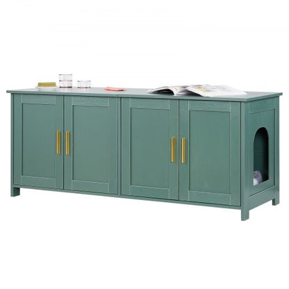 Cat Litter Box Enclosure for Multi Cats, 47.2 in Hidden Litter Box Cabinet with 4 Doors & 2 Entries, Indoor Cat Washroom, Wooden Kitty House Furniture Side Table, Fit Most Litterboxes, Green