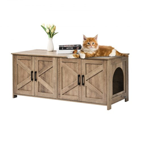 Cat Litter Box Enclosure for 2 Cats, Litter Box Furniture Hidden with Double Rooms, Wooden Cat Box Cabinet Fit Most of Litter Box, 47.2"L x 18.5"W x 19.7"H, Greige