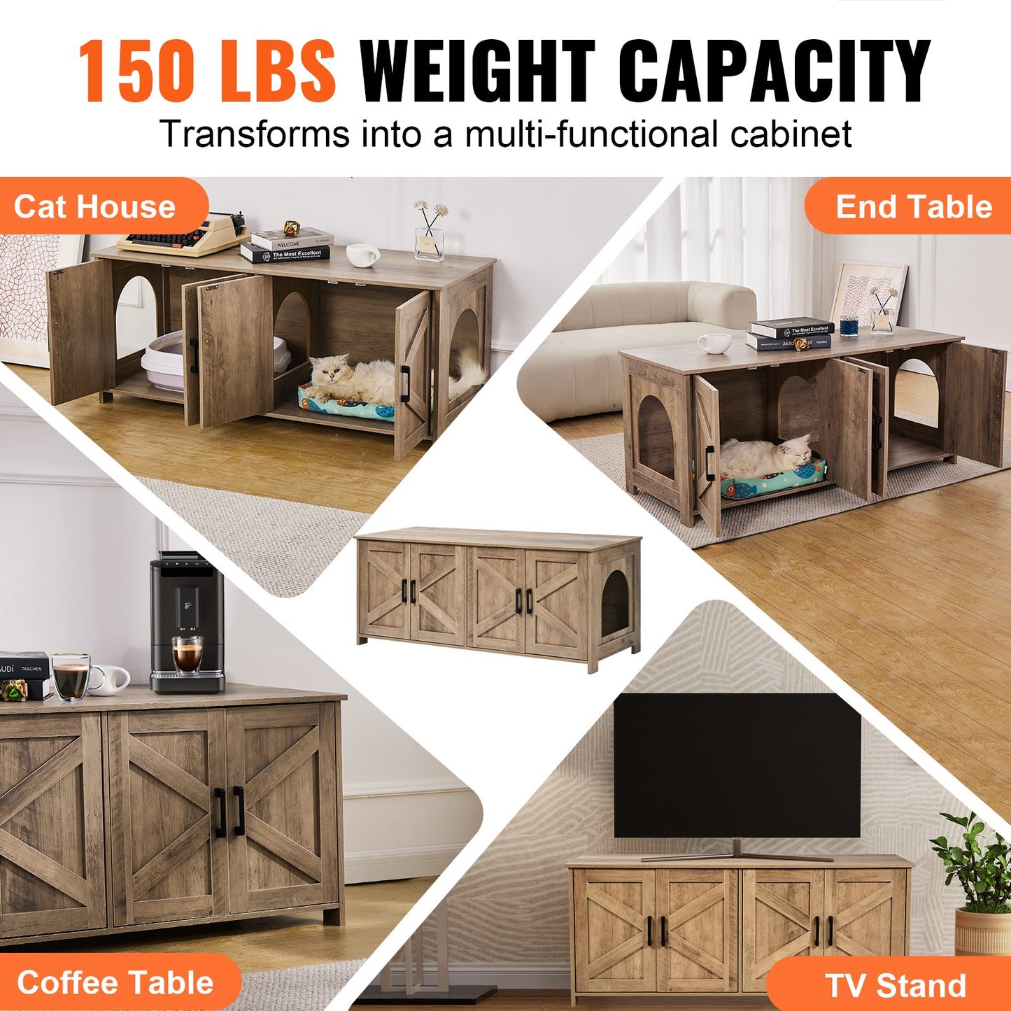 Katzentoilettengehäuse Holz Katzentoilette Möbel versteckt 2 Zimmer Greige