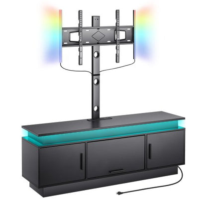 52" TV Stand with Mount for up to 75 in TVs, Entertainment Center with Power Outlet & LED Lights, Height Adjustable TV Console with Mount with 3 Tiers Storage Cabinets for Bedroom, Living Room