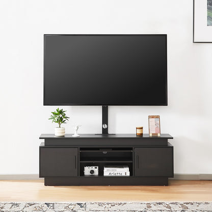 52" TV Stand with Mount for up to 75 in TVs, Entertainment Center with Power Outlet & LED Lights, Height Adjustable TV Console with Mount with 3 Tiers Storage Cabinets for Bedroom, Living Room