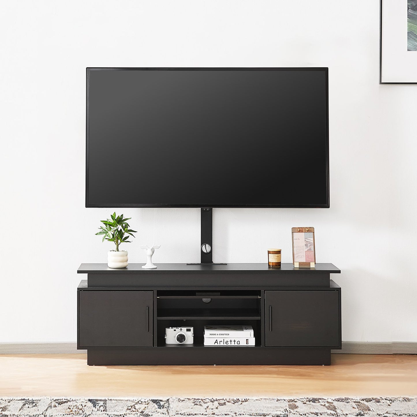60" TV Stand with Mount for up to 75 in TVs, Entertainment Center with Power Outlet & LED Lights, Height Adjustable TV Console with Mount with 3 Tiers Storage Cabinets for Bedroom, Living Room