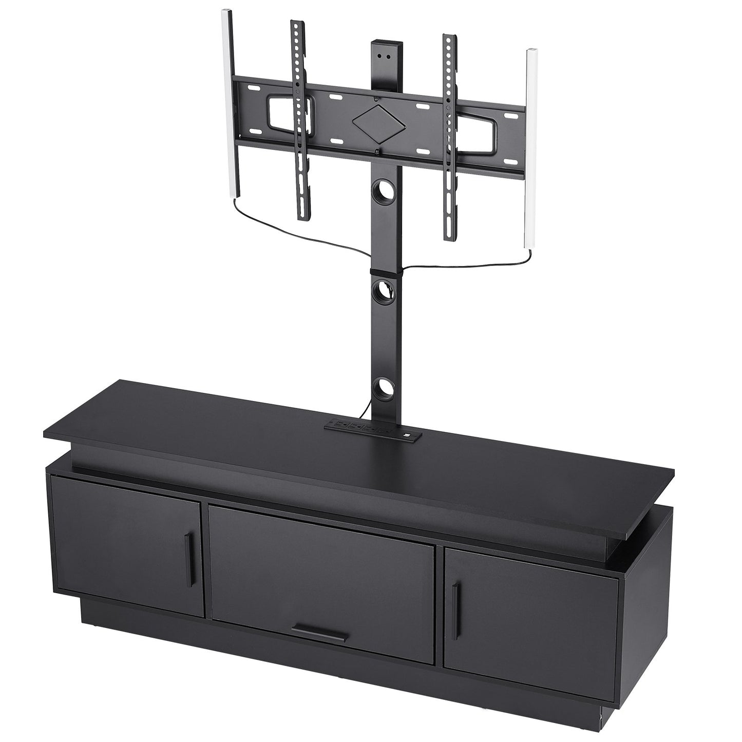 60" TV Stand with Mount for up to 75 in TVs, Entertainment Center with Power Outlet & LED Lights, Height Adjustable TV Console with Mount with 3 Tiers Storage Cabinets for Bedroom, Living Room