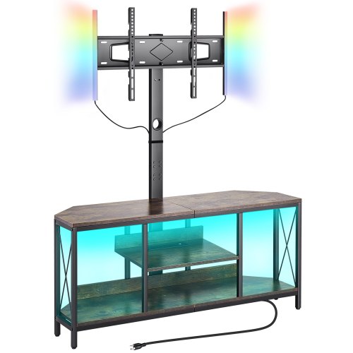 45" TV Stand with Mount for up to 75 in TVs, Entertainment Center with Power Outlet & LED Lights, Height Adjustable TV Console with Mount with 3 Tiers Storage Cabinets for Bedroom, Living Room