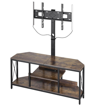 45" TV Stand with Mount for up to 75 in TVs, Entertainment Center with Power Outlet & LED Lights, Height Adjustable TV Console with Mount with 3 Tiers Storage Cabinets for Bedroom, Living Room