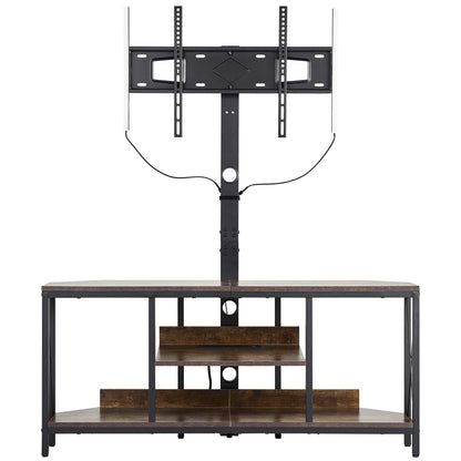 45" TV Stand with Mount for up to 75 in TVs, Entertainment Center with Power Outlet & LED Lights, Height Adjustable TV Console with Mount with 3 Tiers Storage Cabinets for Bedroom, Living Room