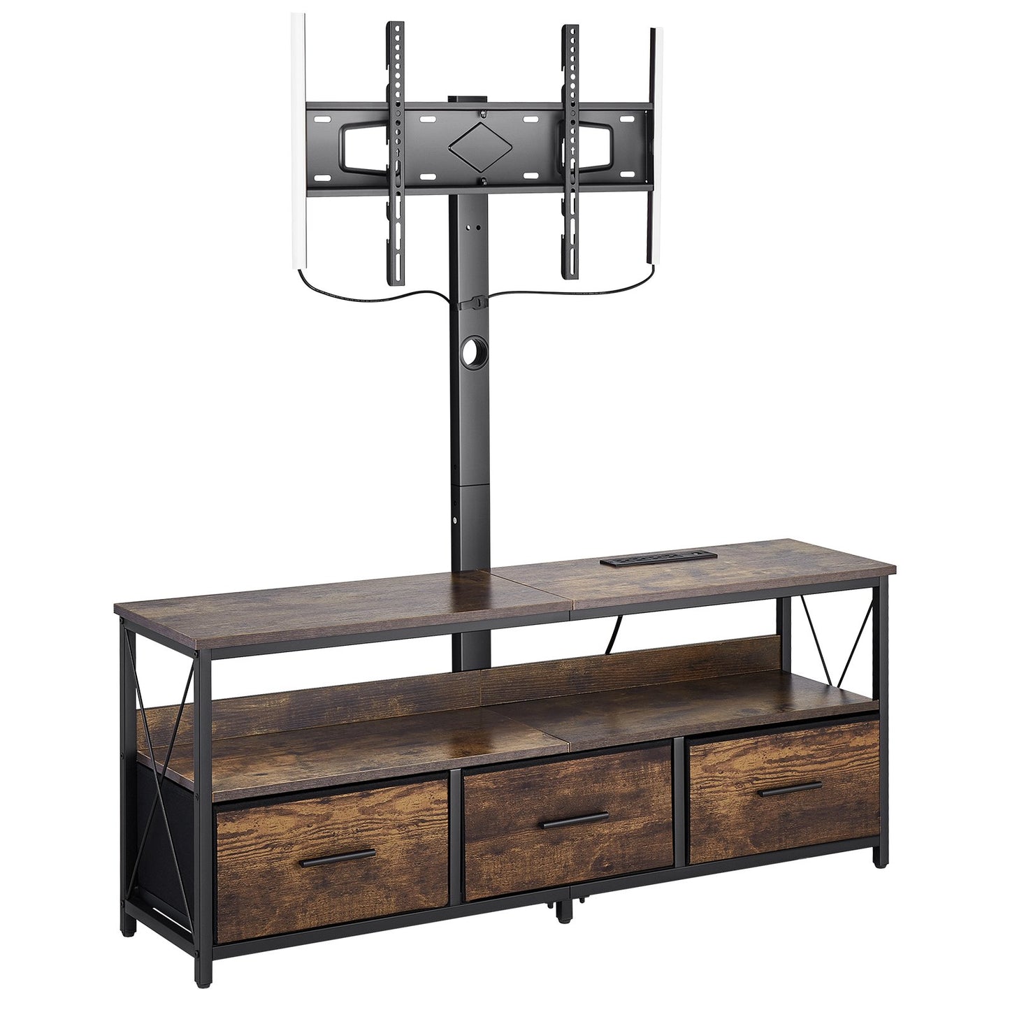 52" TV Stand with Mount for up to 75 in TVs, Entertainment Center with Power Outlet & LED Lights, Height Adjustable TV Console with Mount with 3 Drawers for Bedroom, Living Room, Brown