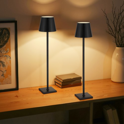 Cordless Table Lamp, 2-Pack, 5200mAh Built-in Rechargeable Battery Desk Lamp, Stepless Dimming Up, 3 Adjustable Heights, Detachable Lampshade for Bottle, Restaurant, Bedroom, Outdoor, Black