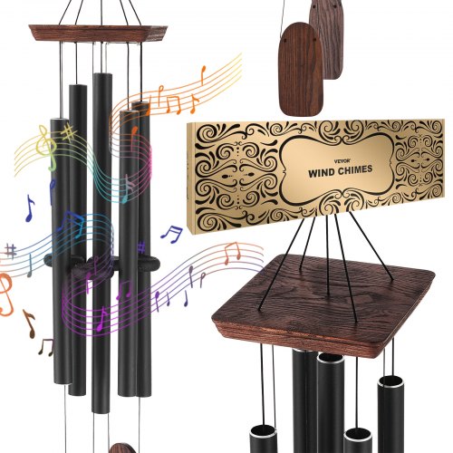 Wind Chimes for Outside, 48 in, Deep Tone Wind Chimes with 5 Tubes, Unique Large Memorial Wind Chimes for Anniversary, Amazing Outdoor Decor for Your Patio, Porch, Garden and Backyard, Black