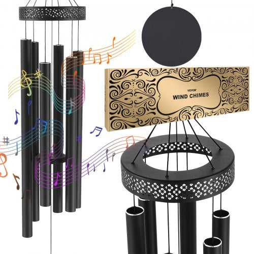 Wind Chimes for Outside, 58 in, Deep Tone Wind Chimes with 6 Tubes, Unique Large Memorial Wind Chimes for Anniversary, Amazing Outdoor Decor for Your Patio, Porch, Garden and Backyard, Black