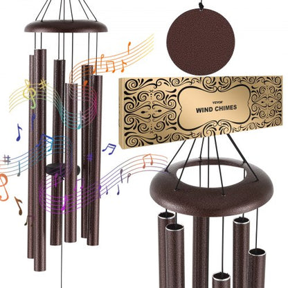 Wind Chimes for Outside, 45 in, Deep Tone Wind Chimes with 6 Tubes, Unique Large Memorial Wind Chimes for Anniversary, Amazing Outdoor Decor for Your Patio, Porch, Garden and Backyard, Bronze