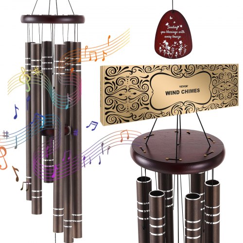 Wind Chimes for Outside, 42", Deep Tone Wind Chimes with 6 Tubes, Unique Large Memorial Wind Chimes for Anniversary, Amazing Outdoor Decor for Your Patio, Porch, Garden and Backyard, Dark Brown