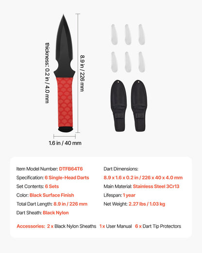 Throwing Knives Set, 6 Pack, 8.9 inch Stainless Steel Well-balanced Knives with Protective Black Nylon Sheath, Ideal Companion for Throwing Products Axes, Sturdy for Recreation and Competition