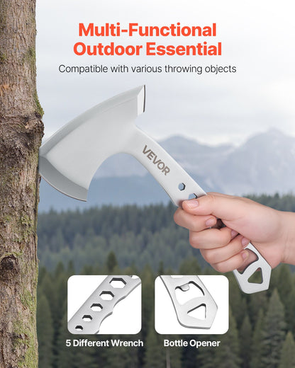 Throwing Axes and Tomahawks, 3 Pack Hatchet Axes and 3 Pack Knives Throwing Products Set, Handle with Wrench and Bottle Opener, Stainless Steel, Black Nylon Sheath, for Recreation Competition