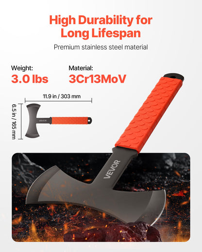Throwing Axes and Tomahawks, 3 Pack 11.9 inch Double Bit Axe Throwing Hatchet Set, Stainless Steel Head with Non-Slip TPR Rubber Handle, with Black Nylon Sheath, for Recreation and Competition