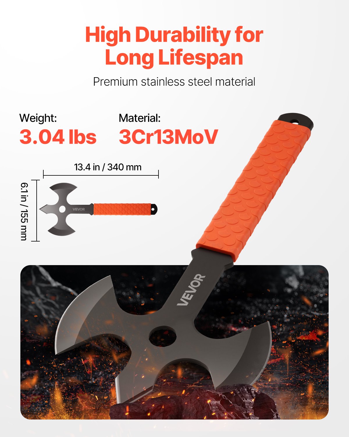 Throwing Axes and Tomahawks, 3 Pack 13.4 inch Triple Edge Axe Throwing Hatchet Set, Stainless Steel Head with Non-Slip TPR Rubber Handle, with Black Nylon Sheath, for Recreation and Competition