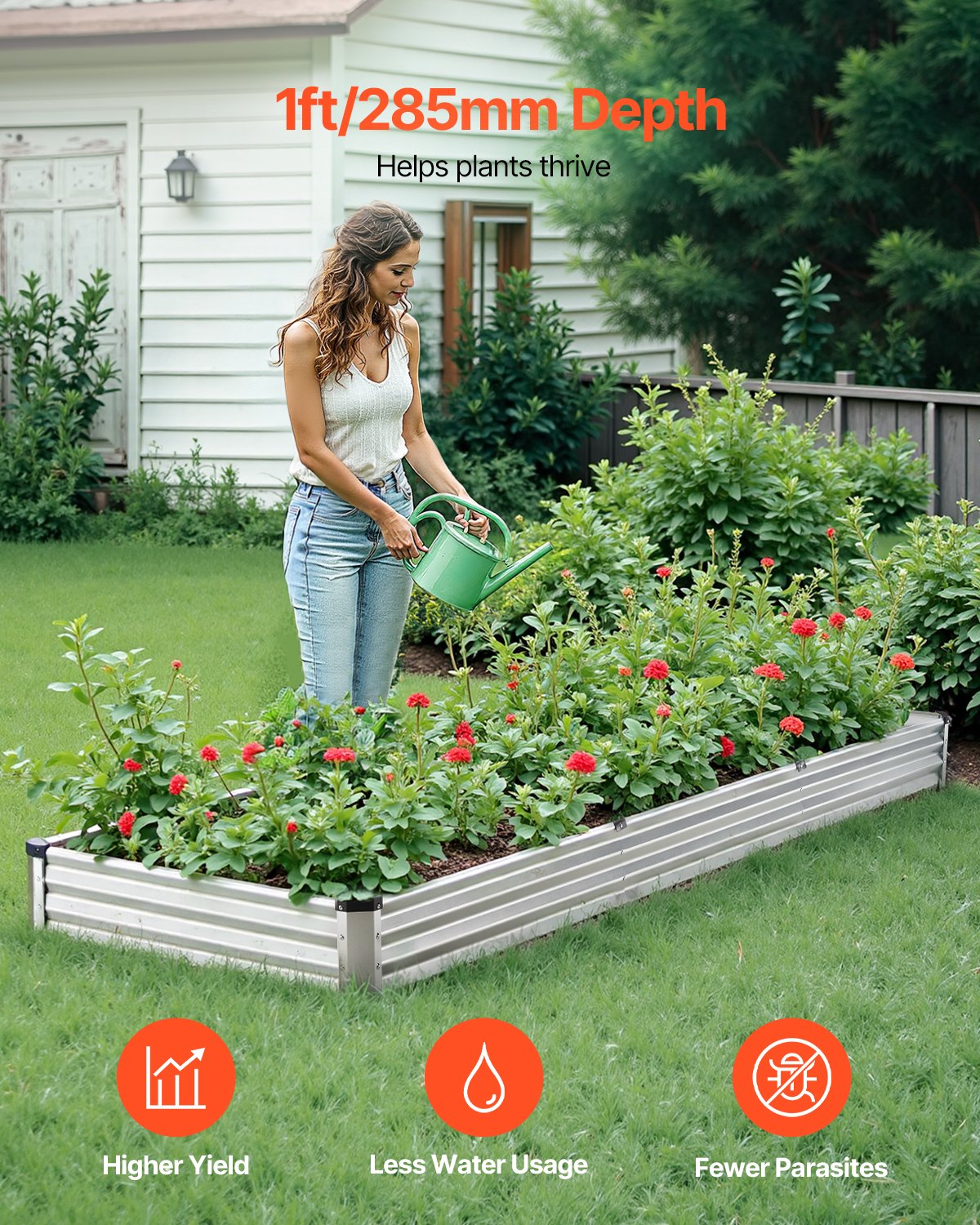 Metall-Hochbeet 12x4x1 ft Outdoor Verzinkter Pflanzkasten Silber