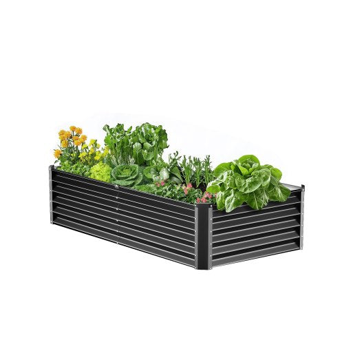 Metal Raised Garden Bed, 6 x 3 x 1.5 ft Outdoor Galvanized Planter Box, with Open Bottom, Large Planter Raised Bed for Gardening Vegetables, Flowers, Herbs, and Succulent Plants, Dark Gray