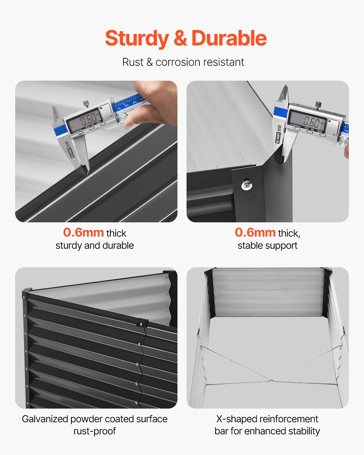 Metall angehoben Garten Bett 6x3x1.5ft Outdoor Galvanisiert Pflanzer Box Dark Grey