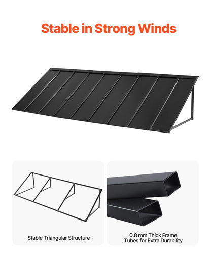 Fixed Metal Awning 104 x 36 in, Window Awning Door Canopy, Stable Triangle Steel Frame Awnings for Doors Exterior Rain, Snow & Sunlight Protection for Door Entrance, Windows, Porches, Balconies