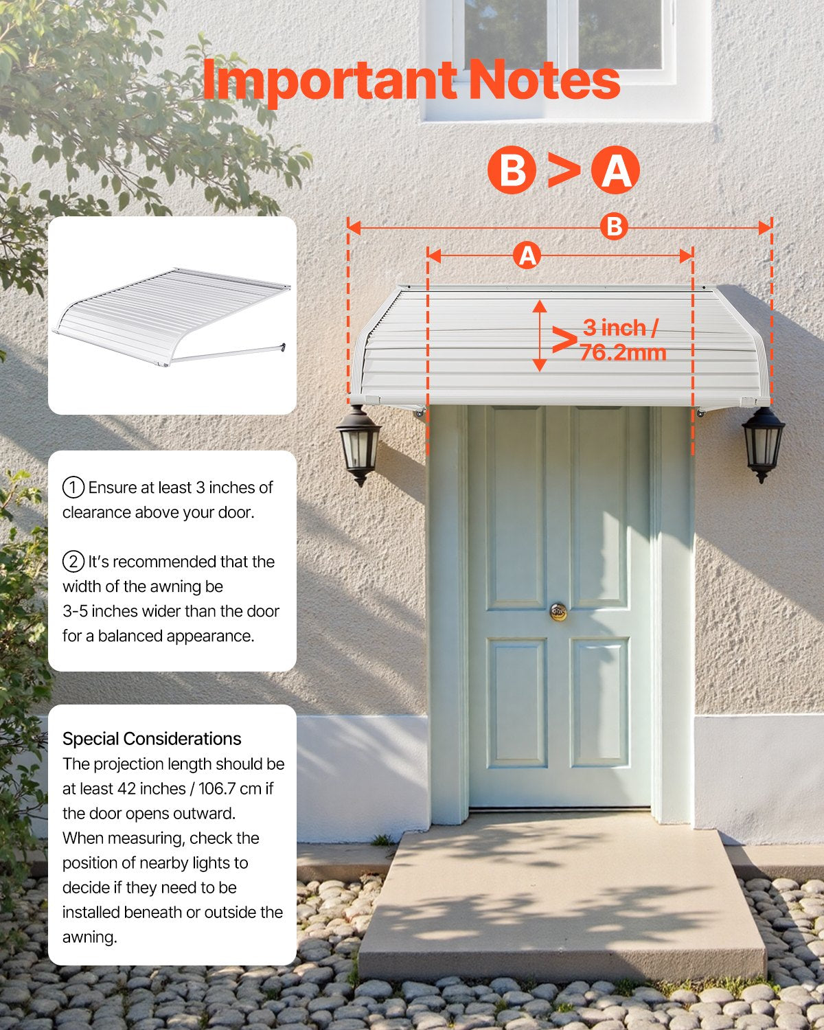 Aluminum Awning 40 x 42 in, Durable Window Awning Door Canopy, Lightweight and Stable Aluminum Exterior Awnings Rain Snow Sunlight Protection for Door Entrance Windows Patio Porch