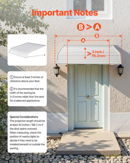 Aluminum Awning 40 x 42 in, Durable Window Awning Door Canopy, Lightweight and Stable Aluminum Exterior Awnings Rain Snow Sunlight Protection for Door Entrance Windows Patio Porch