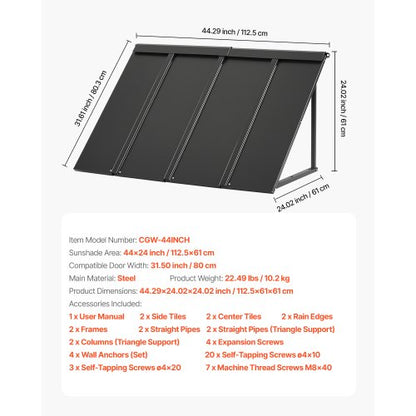 Fönstermarkis Dörrtak 44x24 tum Utomhus Terrass Stål Ytterdörr Markiser