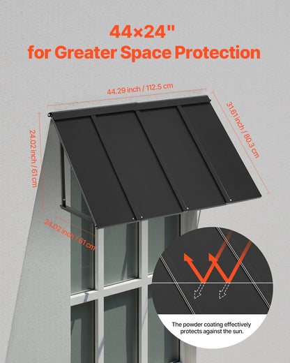 Fixed Metal Awning 44 x 24 in, Window Awning Door Canopy, Stable Triangle Steel Frame Awnings for Doors Exterior Rain, and Snow Sunlight Protection for Door Entrance, Windows, Porches, Balconies
