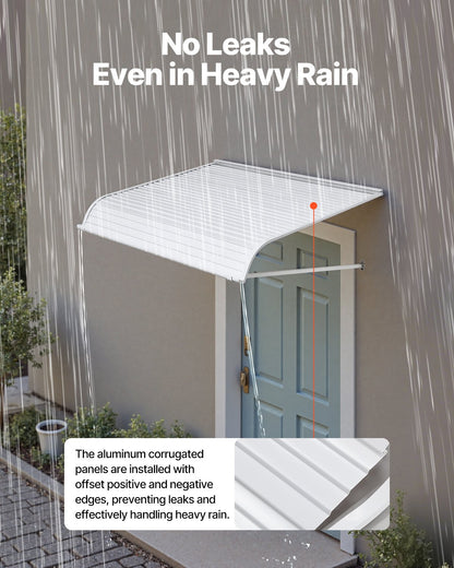 Aluminum Awning 48 x 42 in, Durable Window Awning Door Canopy, Lightweight and Stable Aluminum Exterior Awnings Rain Snow Sunlight Protection for Door Entrance Windows Patio Porch