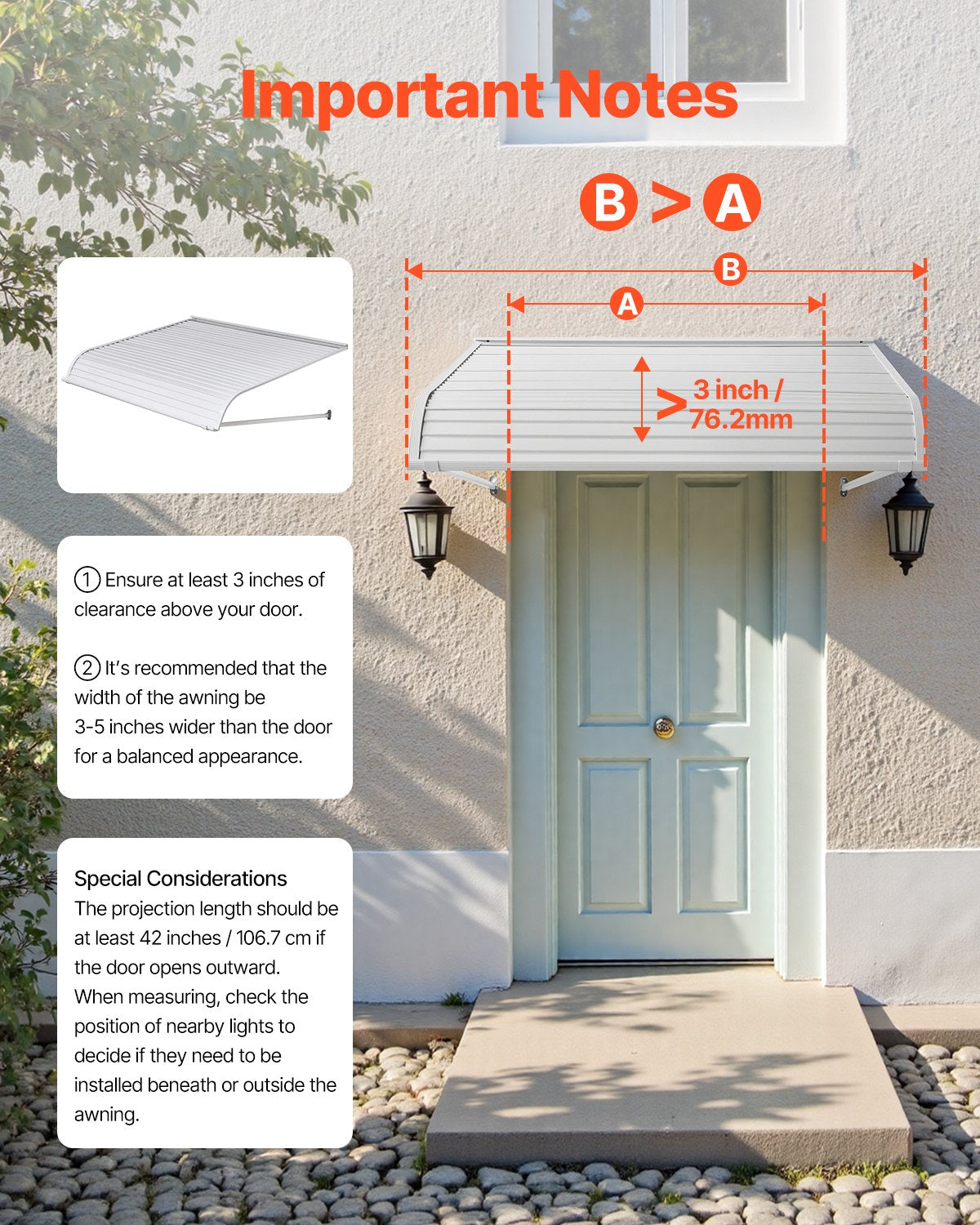 Aluminum Awning 48 x 42 in, Durable Window Awning Door Canopy, Lightweight and Stable Aluminum Exterior Awnings Rain Snow Sunlight Protection for Door Entrance Windows Patio Porch